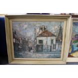 After Maurice Utrillo " A Street Scene with Figures and Buildings" colour print.