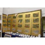 Japanese six panel screen each panel painted with four landscape scenes.