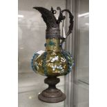 A WMF metal mounted and painted glass ewer (glass A/F).
