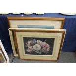 A still life of flowers in a bowl watercolour and three other art works.