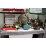Various plated wares to include a pedestal bowl, flatware etc.