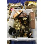 A quantity of copper, brass and pewter items.