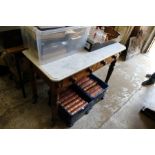 A Victorian marble top two drawer mahogany side table / wash stand.