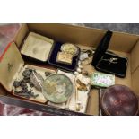 A box of decorative jewellery etc.