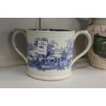 A blue and white transfer printed loving cup.