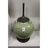A 19th century Chinese celadon porcelain vase / lamp.