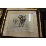 David Shepherd, a limited edition print depicting elephants, pencil signed and three other similar.