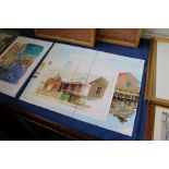 Watercolour architectural sketches, unframed.