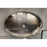 An engraved oval plated galleried tray.