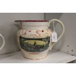 A Sunderland lustre jug decorated with the arms of the Free Masons and Newbridge Weir, Sunderland.