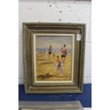 S Draper "Figures on a Beach" oil on board, signed.