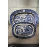Two willow pattern meat plates.
