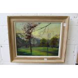 Figures in a Parkland Scene oil on canvas in a moulded and painted frame.