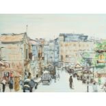 Mid-20th Century. A Busy Street Scene with a Market, Watercolour and Gouache, Indistinctly Signed