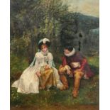 20th Century British School. A Couple in Period Costume in a Garden Setting, Oil on Panel. 24" x