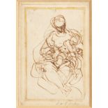 An Old Master Drawing of Figures in a Tortoiseshell Frame. 3" x 1.75".