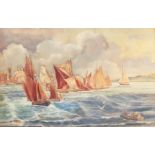 Follower of Thomas Bush Hardy (1842-1897). A Scene of Yachts by a Port, Watercolour, Bears