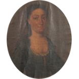 18th Century School. Bust Length Portrait of a Lady, Oil on Canvas Laid Down. 14" x 12" Oval.
