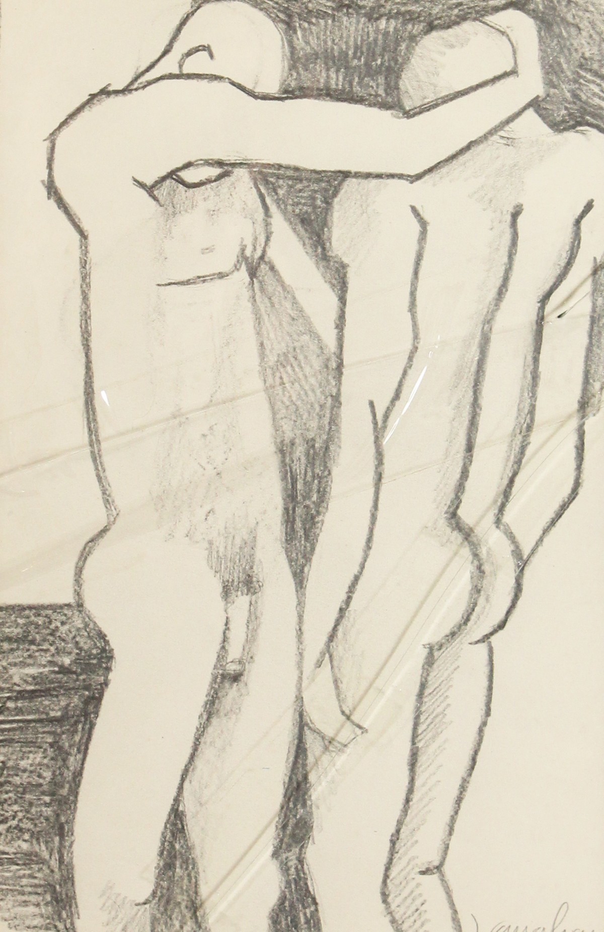 20th Century British School. A Pencil Sketch of Two Male Nudes, Signed Vaughan. 10" x 6".