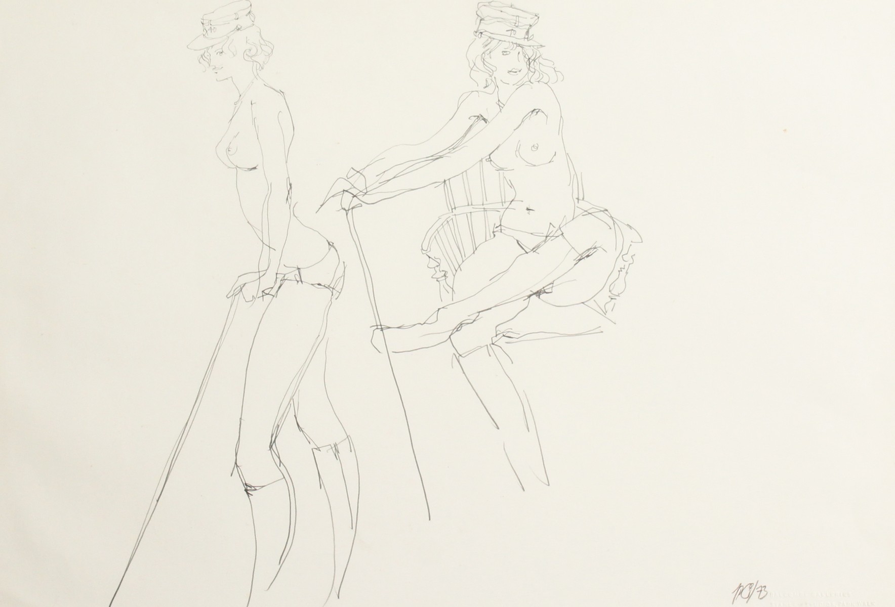 Peter Collins (1923-2001) British. Study of Two Scantily Clad Women Posing, Pencil Drawing, 13" x