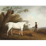 Attributed to Clifton Tomson (1775-1828) British. A Grey Horse with a Groom in a Landscape, Oil on