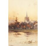 John Terris (1865-1914) British. A Pair of River Scenes with Buildings beyond, Watercolour,