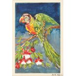 A.E. Hall. Parakeets and Birds of Paradise, a Set of Four Watercolours, 5.5" x 3.5", Unframed.