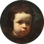 18th Century English School. Head Study of a Cherub, Oil on Canvas laid onto Panel. 10.5" Diameter.