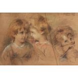 Italian School, Late 19th Century. A Chalk Drawing of Three Young Children, Indistinctly Signed
