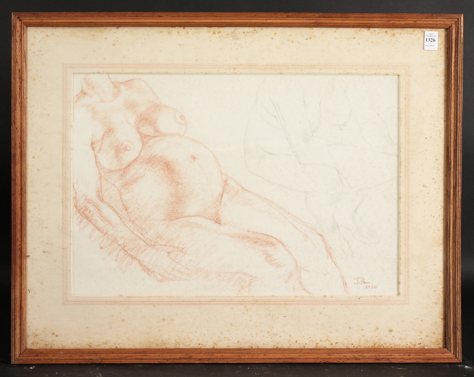 A Chalk & Pencil Study of Pregnant Women Signed 'John' and Dated 1928. 14" x 21". - Image 2 of 4