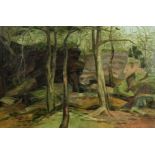 Nancy Ewart (20th Century). A Forest Glade, Study of Trees and Rocks, Oil on Canvas, Inscribed on