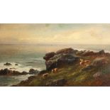 George Henry Jenkins (1843-1914) British. Sheep Grazing in a Coastal Landscape, Oil on Canvas,