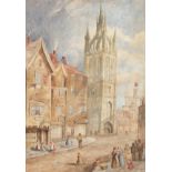 Manner of Samuel Prout. A Victorian Town View with a Church, Watercolour. 16.5" x 12".