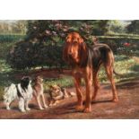 Charles Bolan (19th Century). A Study of Four Dogs in a Country Garden, Oil on Canvas, Signed, in