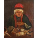 An Oil on Panel Painting of an Old Money Lender. 22" x 17.5".