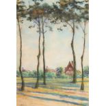Early 20th Century Continental School. A View of Houses through Trees, Pastel, Indistinctly