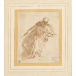 An Old Master Drawing of a Seated Figure in a Tortoiseshell Frame. 3.5" x 2.75".