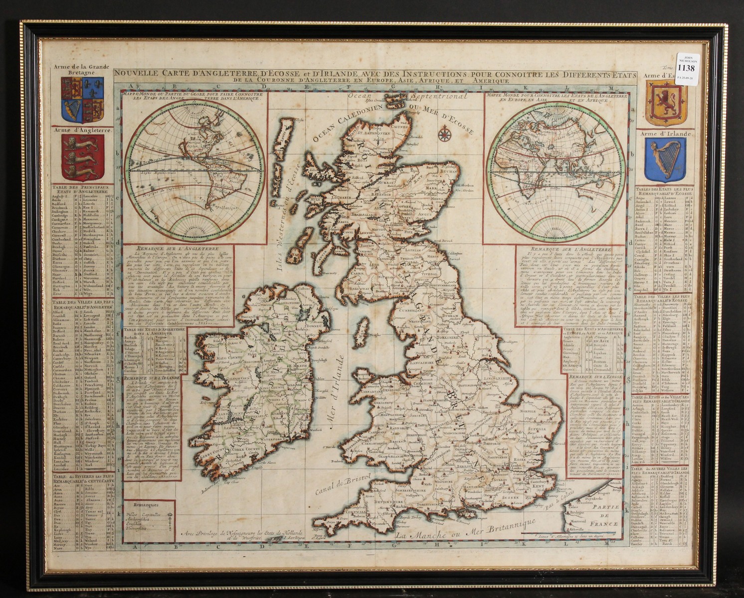 Nouvelle Carte D'Angletere, D'Ecosse, et D'Iralande, Circa 1720, by Henri Abraham. Hand-Coloured, - Image 2 of 3