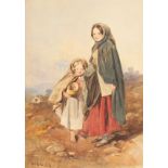 Paul Falconer Pode. Two Young Girls on a Heath, Watercolour, Signed, Unframed. 17.5" x 12.5".