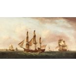 Attributed to Francis Holman (1729-1784) British. The Columbus in Three Positions off the Coast with