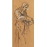 Anton Burger (1824-1905) German. A Study of a Woman, Chalks & Charcoal on Paper, with Artist's