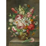 19th Century European School. A Still Life of Mixed Flowers, Oil on Copper. 7.5" x 6".