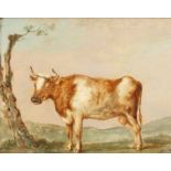 Manner of Paulus Potter. A Cow Standing in a Landscape by a Tree, Oil on Panel, Wax Seal Verso. 7.5"