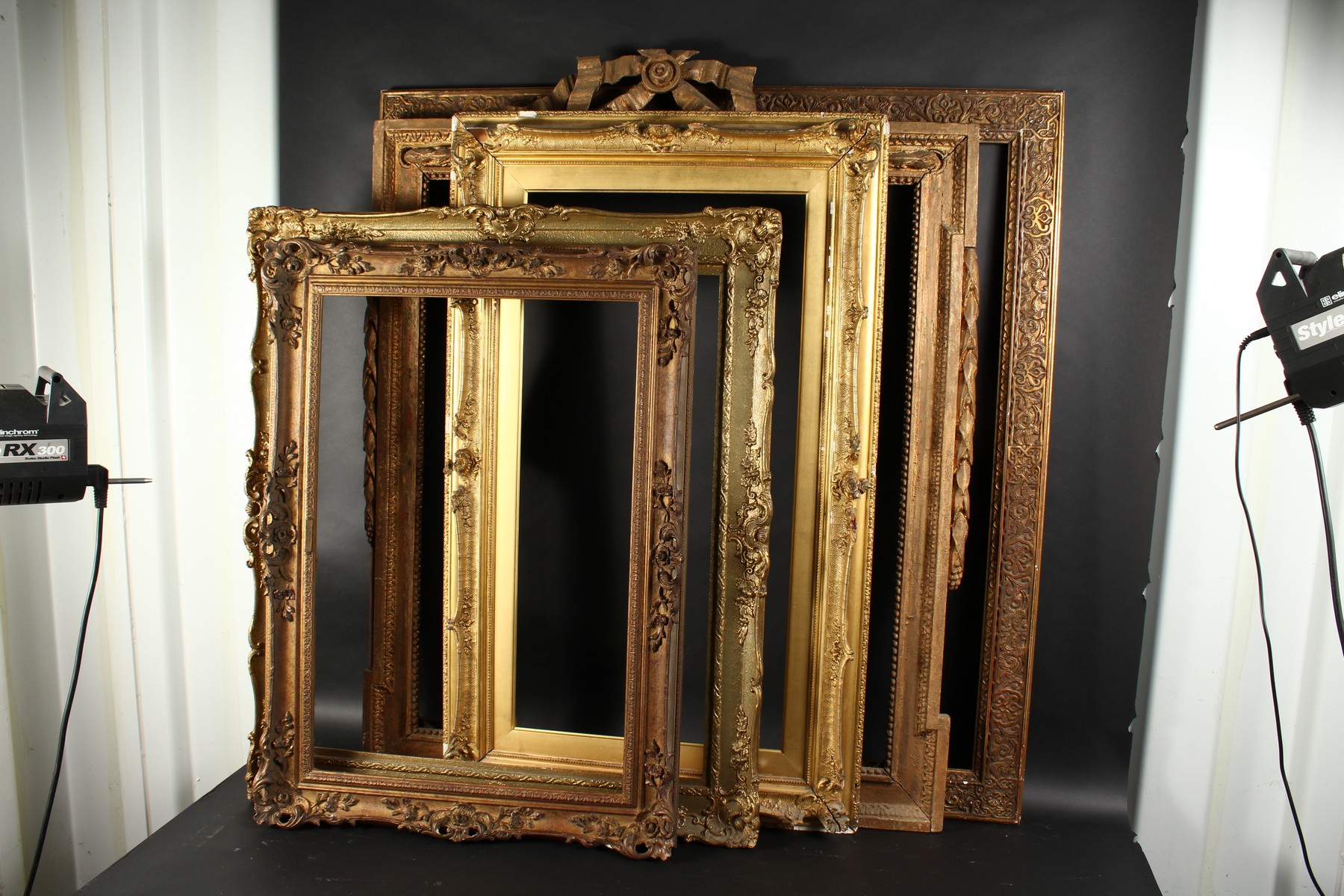 A 19th Century Ribbon Topped Frame with Scrolling Garlands, 28" x 33" - 71cm x 84cm. And Four - Image 2 of 2