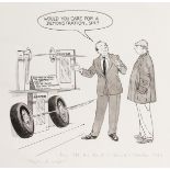 Patrick Wright (b.1945). 'Would you care for a demonstration sir', Pen & Ink, Signed. 8.5" x 8.5".