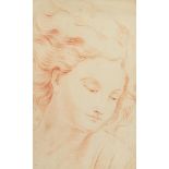 Circle of G.B. Cipriani. Head of a Young Woman, Sanguine Drawing. 10.5" x 6.5".