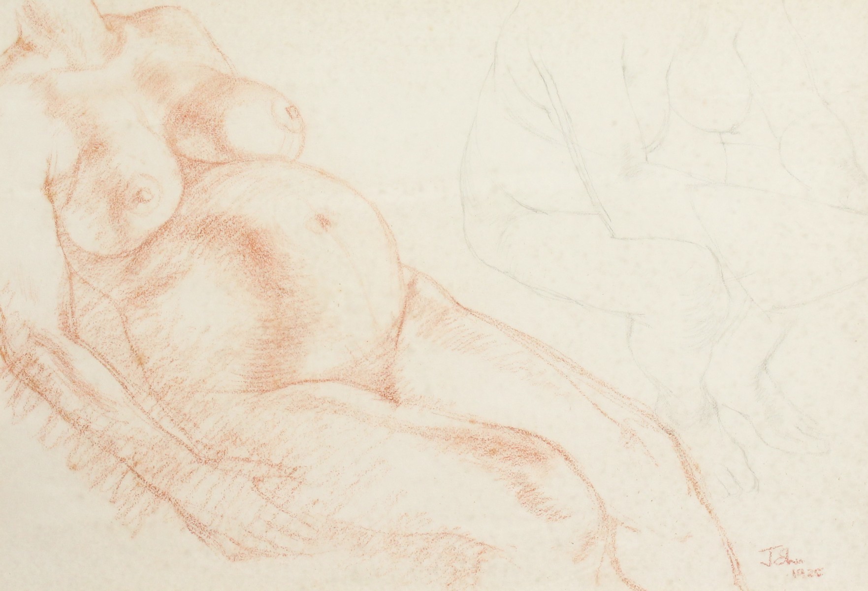 A Chalk & Pencil Study of Pregnant Women Signed 'John' and Dated 1928. 14" x 21".