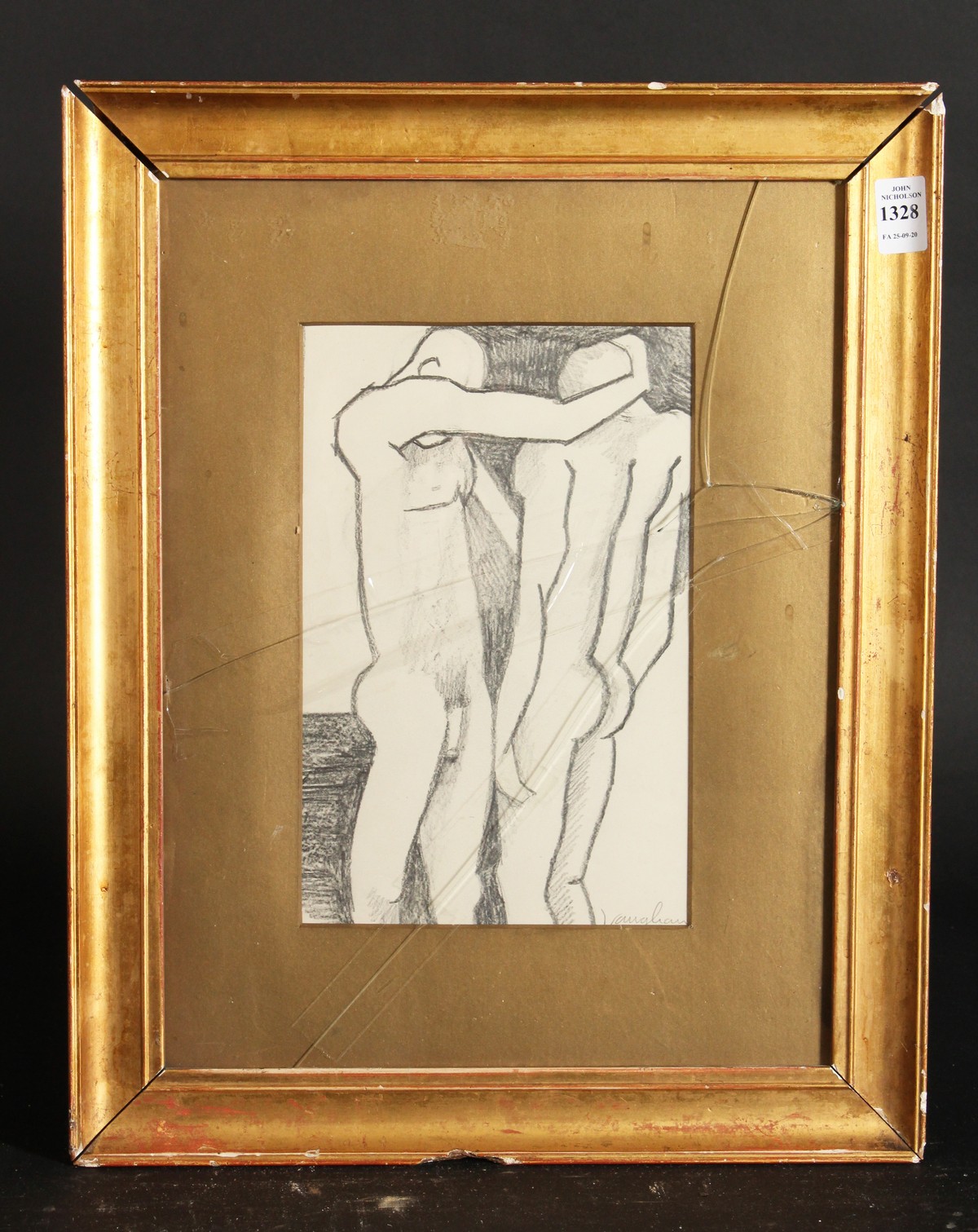 20th Century British School. A Pencil Sketch of Two Male Nudes, Signed Vaughan. 10" x 6". - Image 2 of 3