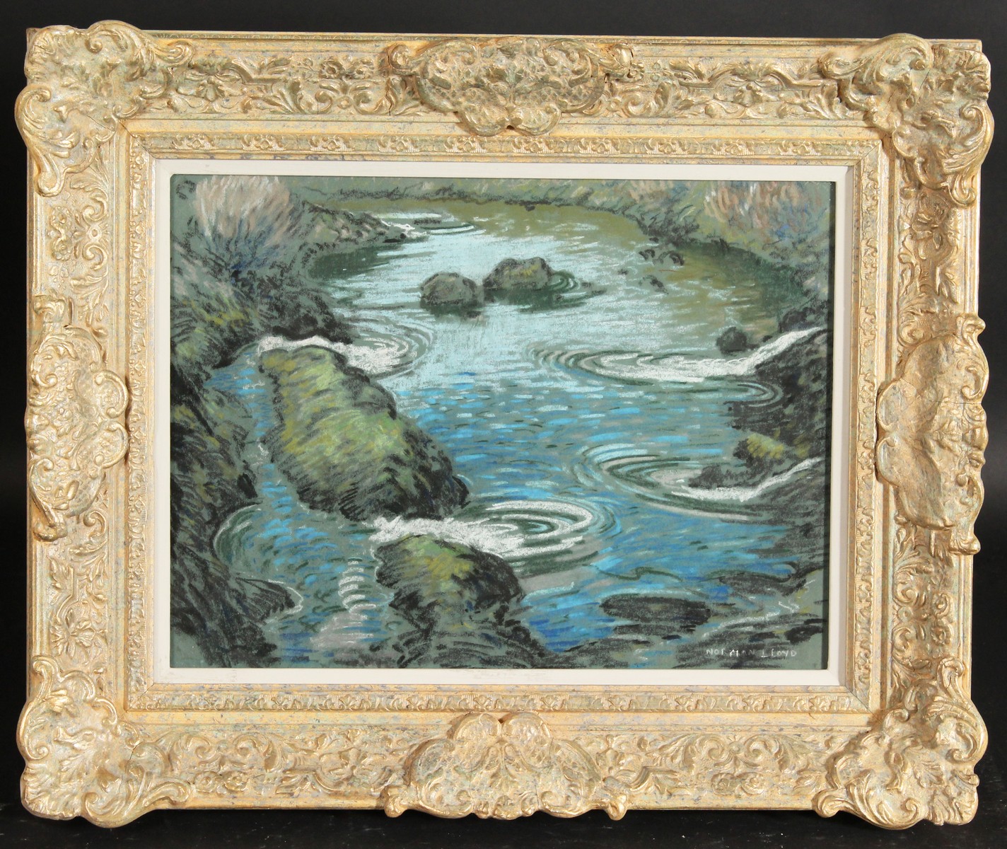 Norman Lloyd (1895-1983) Australian. A Study of a Rocky Stream, Pastel, Signed. 12" x 16". - Image 2 of 4