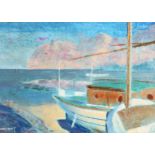 Wright (20th Century). Cala San Vicente, Oil on Board, Signed. 20" x 28".